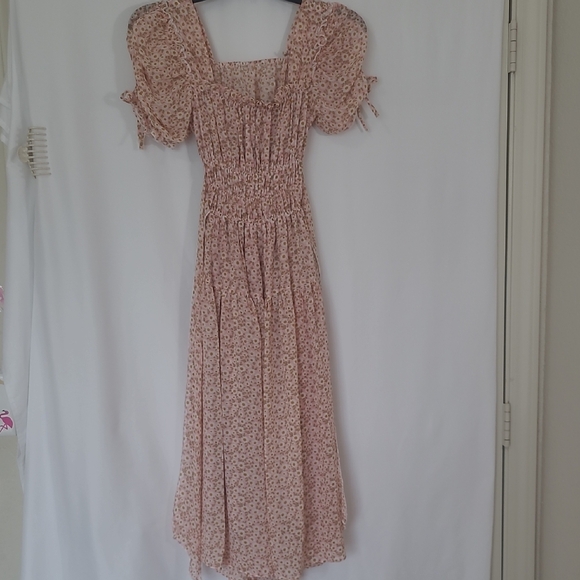 Smocked Square-Neck Pink Floral Midi Dress - Picture 2 of 16